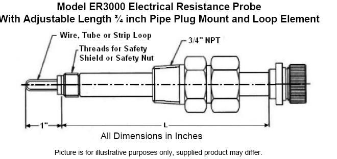 ER3000 660x312 ER3000  Electrical Resistance Probe with Adjustable Length 3/4 NPT Pipe Plug Mount and Cylindrical Element